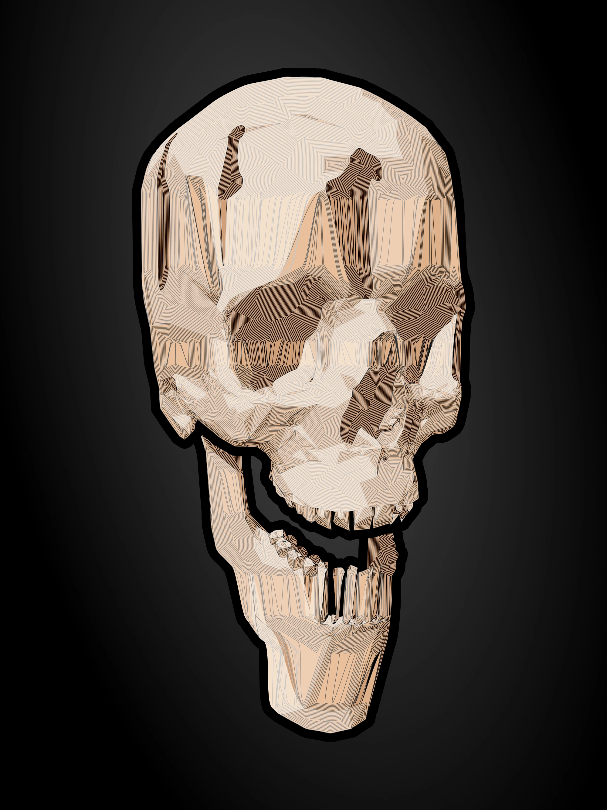 A glitched elongated human skull