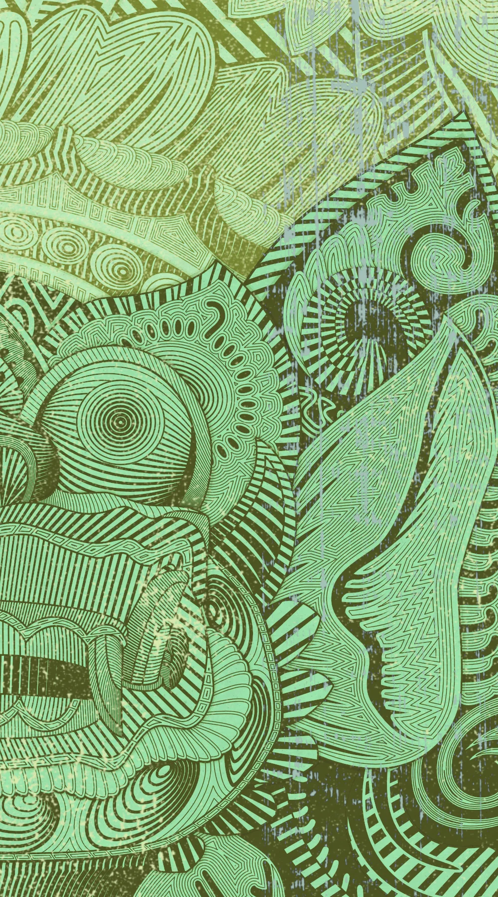 A digital painting of a sacred Balinese mask