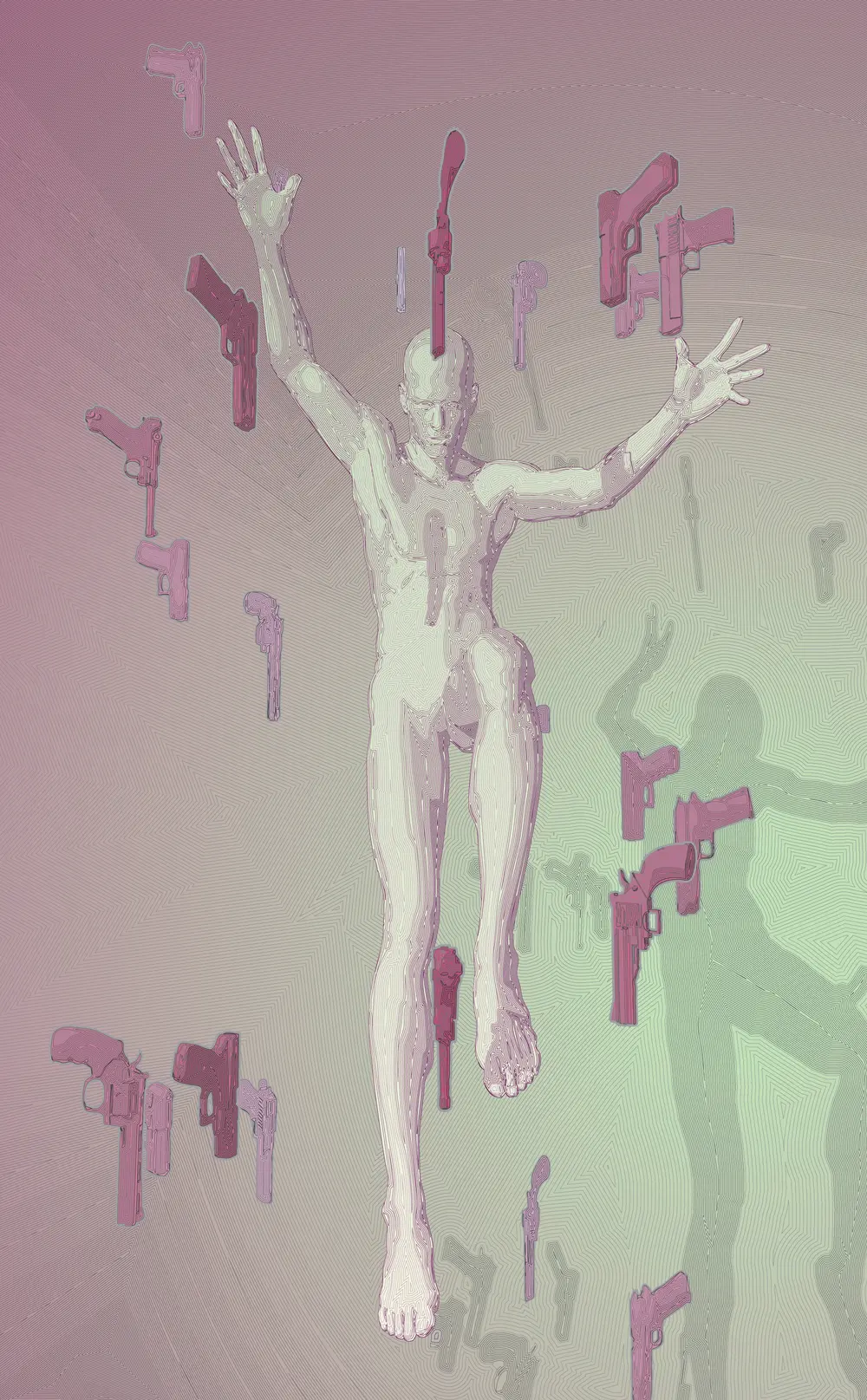 A man falling through a single helix for guns