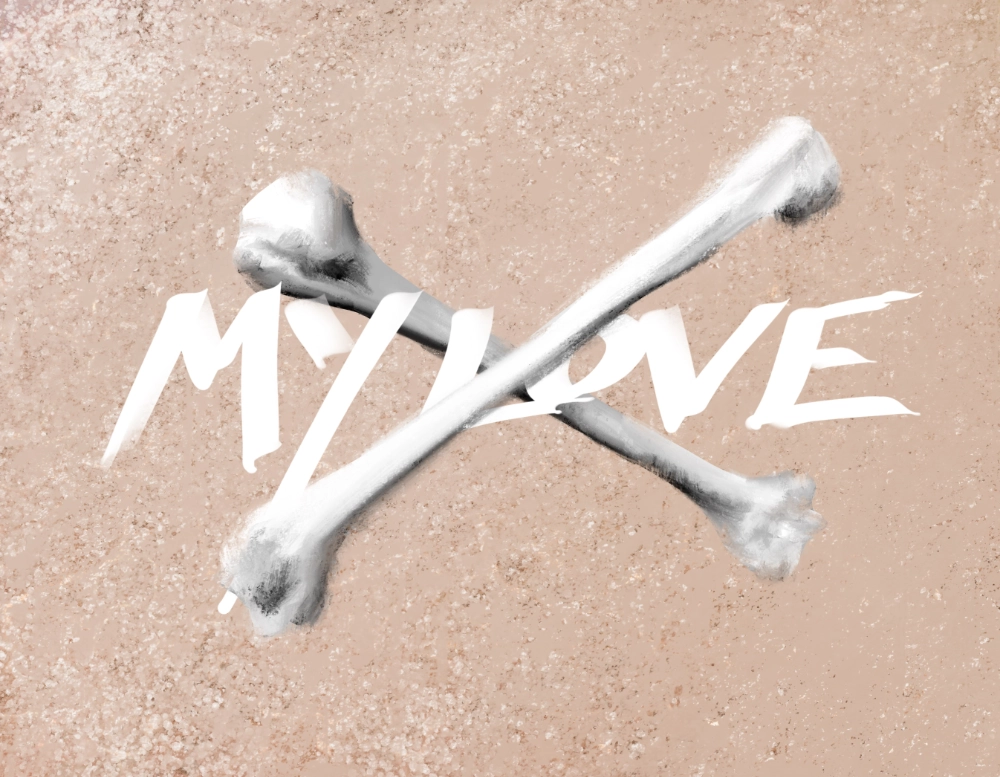 My love lettering with 2 bones in oil paint style