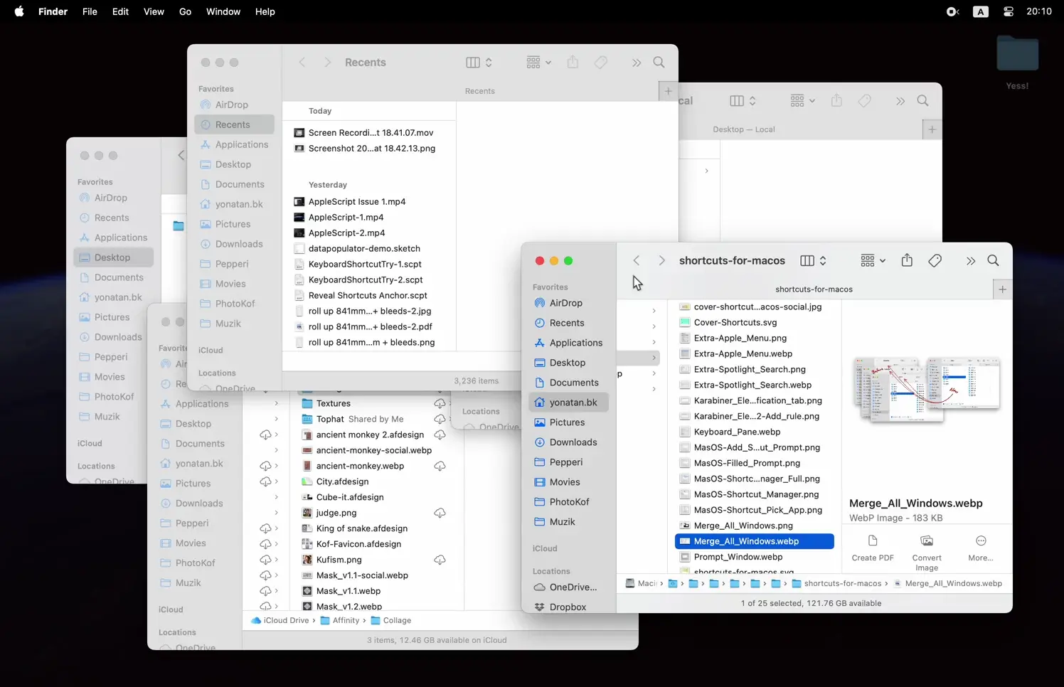 The Merge All Windows command in action triggered manually from the menu